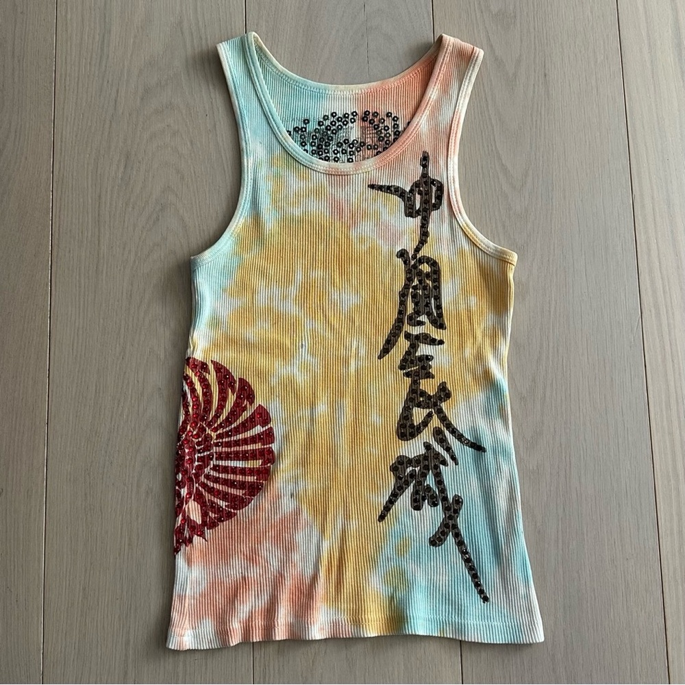 The Great China Wall Swarovski Crystal Tie-Dye Bird Crest Tank Top